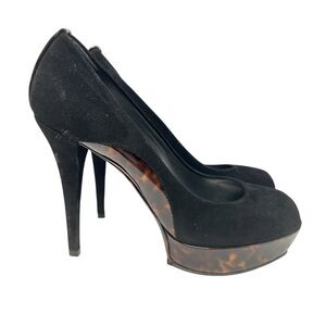 Stuart Weitzman Archer Black Suede Tortise platform suede peep toe shoes 8M